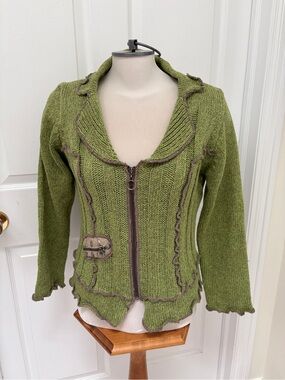 Belamie Olive Green Zip-Front Knit Women's Cardigan Sweater